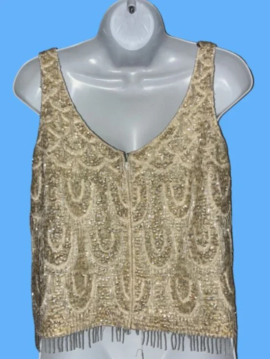 Sz.L*Thayer Sophisticates*Vintage Cream-Colored Beaded & Sequined Tank Top - Picture 6 of 8